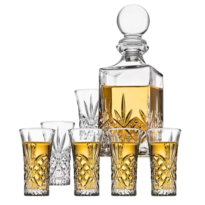 Dublin Crystal 7 Piece Spirits Decanter 10oz & Shot Glass 2oz Set