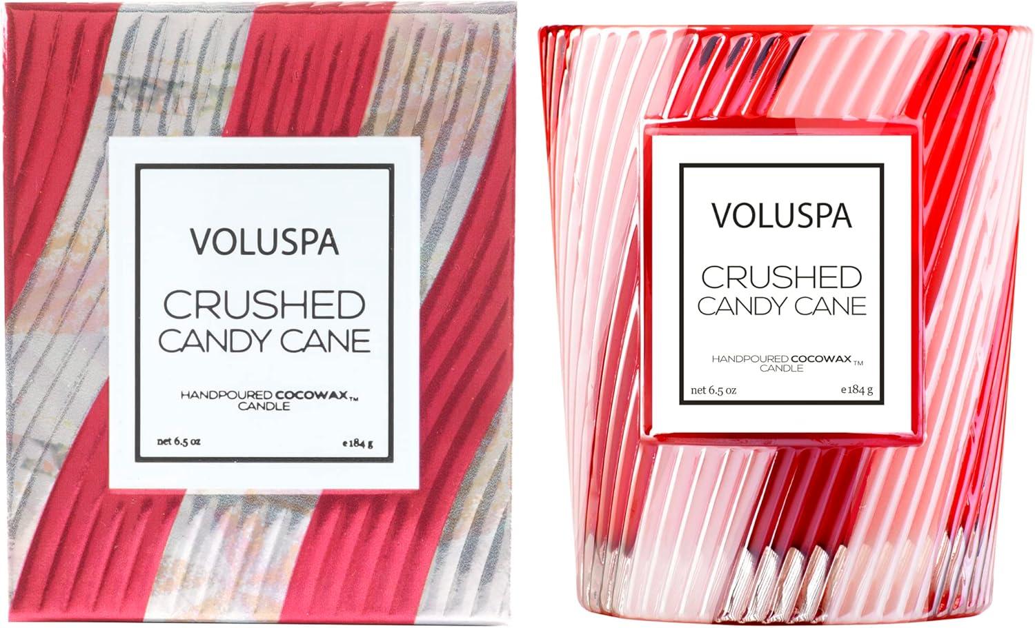 Voluspa Crushed Candy Cane Candle | Classic Boxed Candle | 6.5 Ounces | 40 Hour Burn Time | All Natural Wicks and Coconut Wax for Clean Burning | Vegan | Non-Toxic